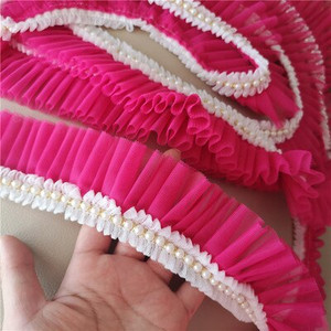 1 Κορδέλα με χάντρες Δαντέλα Πλισέ Διχτυωτή Ζώνη Πλεκτό Σιφόν Λουλούδι Πέρλα Τρισδιάστατα φλοράλ διακοσμητικά 5cm