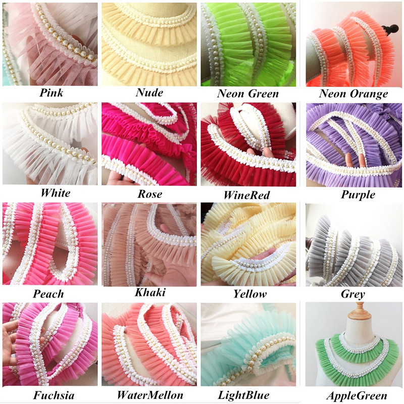 1 Κορδέλα με χάντρες Δαντέλα Πλισέ Διχτυωτή Ζώνη Πλεκτό Σιφόν Λουλούδι Πέρλα Τρισδιάστατα φλοράλ διακοσμητικά 5cm