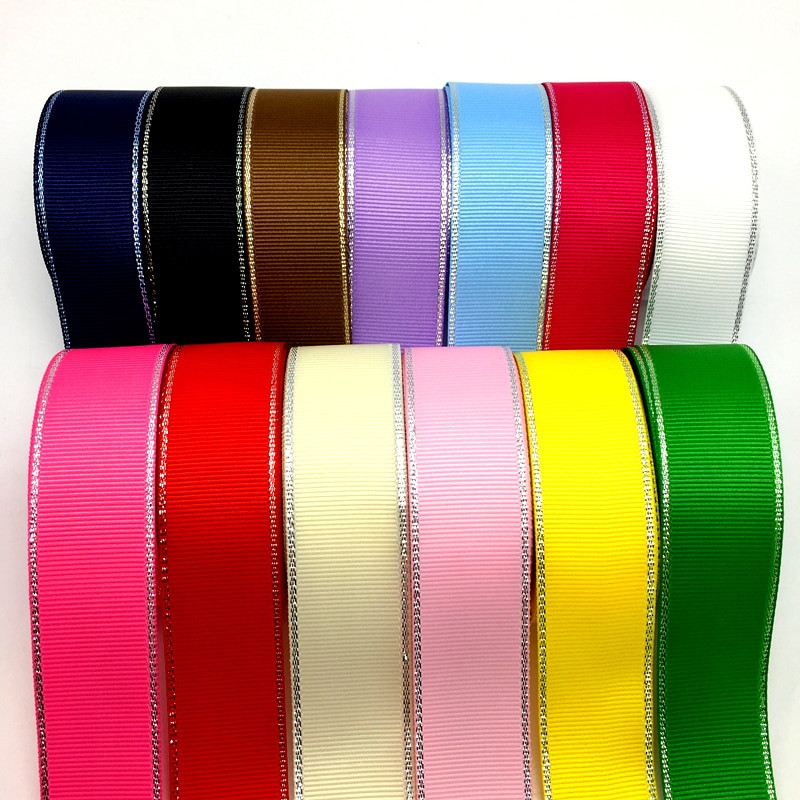 Panglică de 5 metri 1" (25 mm) pentru decorațiuni de nuntă, margine metalică argintie, panglică grosgrain, ambalaj cadou, funde de păr, panglică de Crăciun DIY