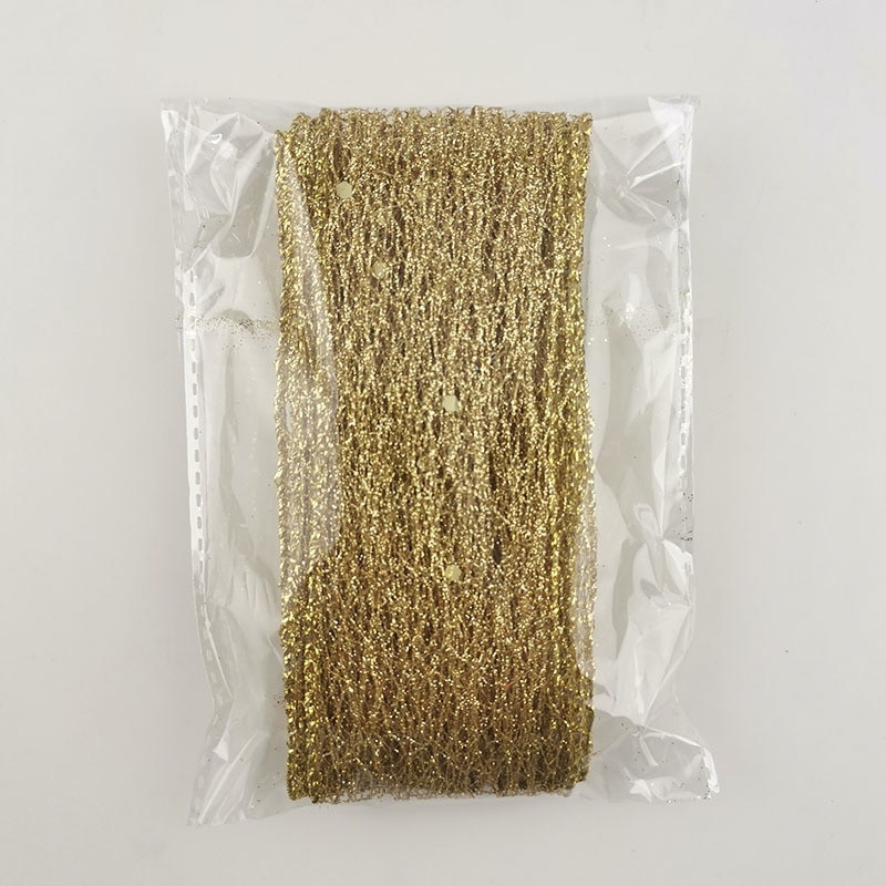 (2 M/rolă) 50 mm Panglică aurie strălucitoare Ambalaj pentru cadouri de Crăciun, pliabil, cu marginea liniei, Artizanat, nuntă, decorațiuni de Crăciun