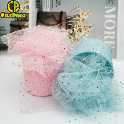 6cm 25Yards Golden Dotted Tulle Glitter Ribbon Organza Mesh Fabric Belt DIY Craft Accessories Hair Clip Bow Cake Topper Supplies