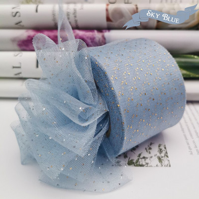 6 cm 25 jardų aukso taškuotas tiulio blizgesio kaspinas organzos tinklelio audinio diržas „pasidaryk pats“ amatų aksesuarai plaukų segtukai, lankeliai, pyragaičiai.