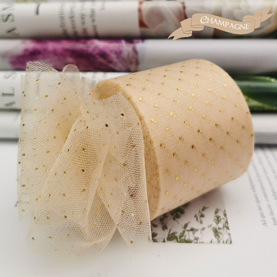 6 cm 25 jardų aukso taškuotas tiulio blizgesio kaspinas organzos tinklelio audinio diržas „pasidaryk pats“ amatų aksesuarai plaukų segtukai, lankeliai, pyragaičiai.