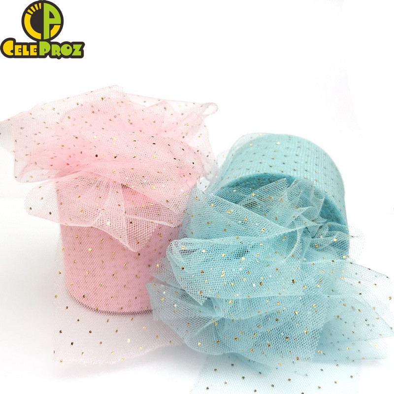 6 cm 25 jardų aukso taškuotas tiulio blizgesio kaspinas organzos tinklelio audinio diržas „pasidaryk pats“ amatų aksesuarai plaukų segtukai, lankeliai, pyragaičiai.