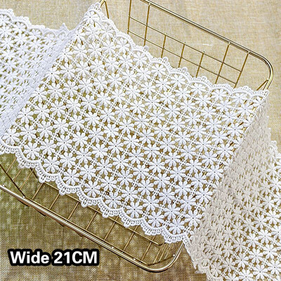 21CM Wide Exquisite White Cotton Embroidered Ribbon Flowers Lace Appliques Collar Sleeves Trim Curtains Sofa Sewing Accessories