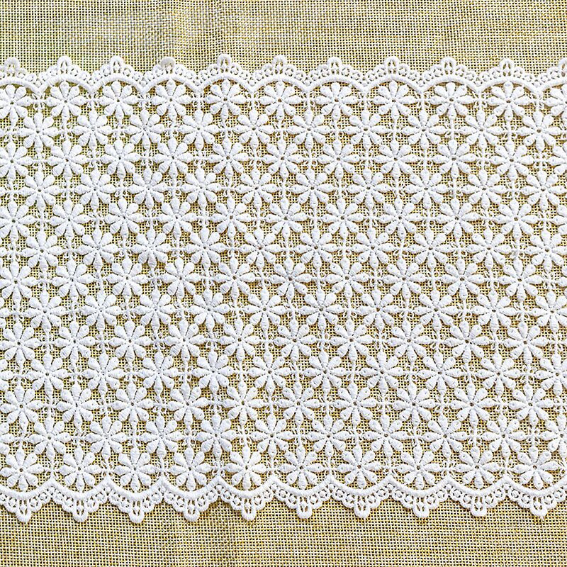 21 cm platus išskirtinis baltas medvilninis išsiuvinėtas kaspinas, gėlės, nėriniai, aplikacijos, apykaklės, rankovės, apdaila, užuolaidos, sofos siuvimo priedai