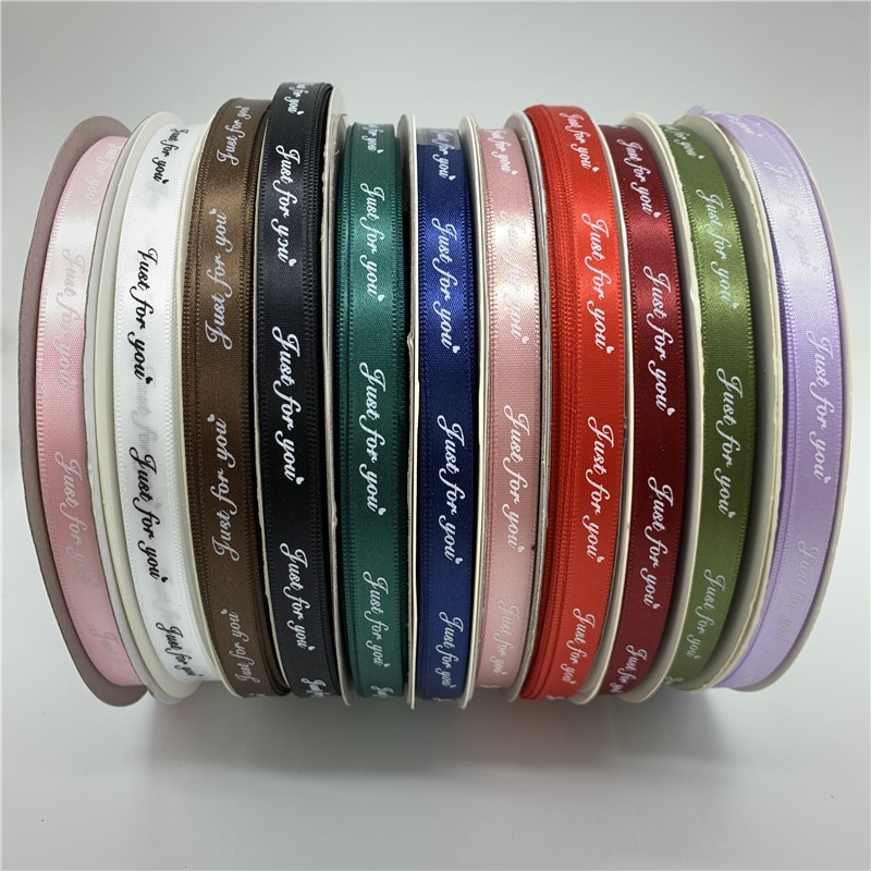 5 meetrit / partii 10 mm trükitud "Just For You" polüesterlindiga käsitsi valmistatud romantiline kingituste pakkimisrihm pulmakaunistuste jaoks