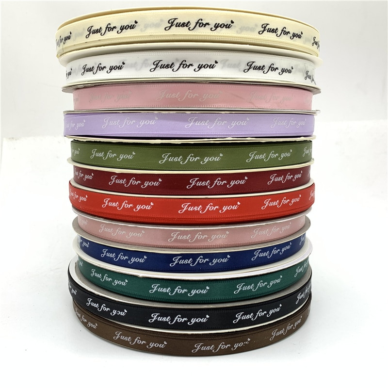 5 meetrit / partii 10 mm trükitud "Just For You" polüesterlindiga käsitsi valmistatud romantiline kingituste pakkimisrihm pulmakaunistuste jaoks