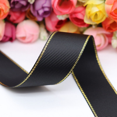 10 Yards 10MM / 25MM / 38MM Glitter Gold Edge Grosgrain Panglică pentru funde de păr / Ambalaj cadou DIY Materiale de decor de Crăciun Y19042101