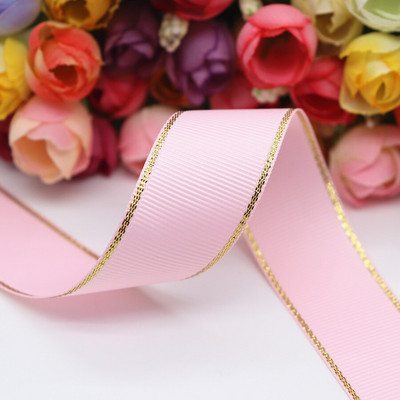 10 Yards 10MM / 25MM / 38MM Glitter Gold Edge Grosgrain Panglică pentru funde de păr / Ambalaj cadou DIY Materiale de decor de Crăciun Y19042101