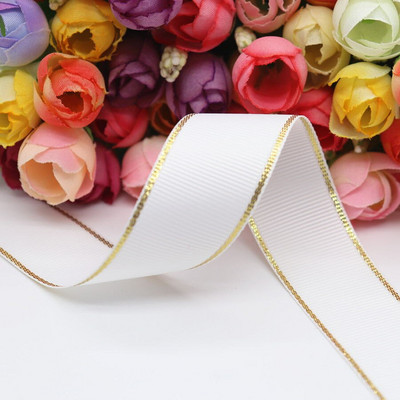 10 Yards 10MM / 25MM / 38MM Glitter Gold Edge Grosgrain Panglică pentru funde de păr / Ambalaj cadou DIY Materiale de decor de Crăciun Y19042101