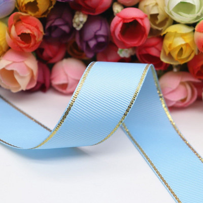 10 Yards 10MM / 25MM / 38MM Glitter Gold Edge Grosgrain Panglică pentru funde de păr / Ambalaj cadou DIY Materiale de decor de Crăciun Y19042101