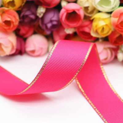 10 Yards 10MM / 25MM / 38MM Glitter Gold Edge Grosgrain Panglică pentru funde de păr / Ambalaj cadou DIY Materiale de decor de Crăciun Y19042101