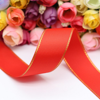 10 Yards 10MM / 25MM / 38MM Glitter Gold Edge Grosgrain Panglică pentru funde de păr / Ambalaj cadou DIY Materiale de decor de Crăciun Y19042101