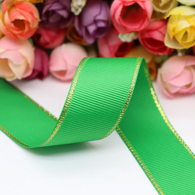 10 Yards 10MM / 25MM / 38MM Glitter Gold Edge Grosgrain Panglică pentru funde de păr / Ambalaj cadou DIY Materiale de decor de Crăciun Y19042101