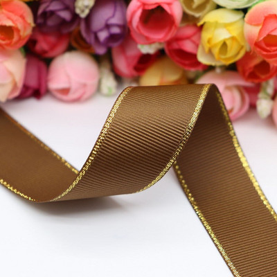 10 Yards 10MM / 25MM / 38MM Glitter Gold Edge Grosgrain Panglică pentru funde de păr / Ambalaj cadou DIY Materiale de decor de Crăciun Y19042101