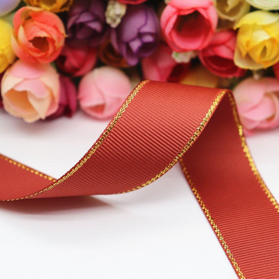 10 Yards 10MM / 25MM / 38MM Glitter Gold Edge Grosgrain Panglică pentru funde de păr / Ambalaj cadou DIY Materiale de decor de Crăciun Y19042101