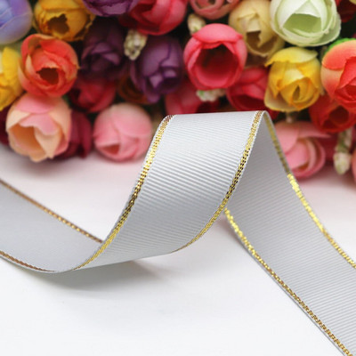 10 Yards 10MM / 25MM / 38MM Glitter Gold Edge Grosgrain Panglică pentru funde de păr / Ambalaj cadou DIY Materiale de decor de Crăciun Y19042101