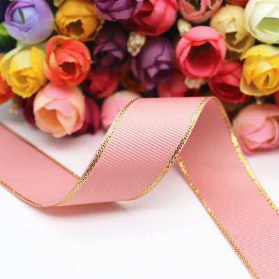 10 Yards 10MM / 25MM / 38MM Glitter Gold Edge Grosgrain Panglică pentru funde de păr / Ambalaj cadou DIY Materiale de decor de Crăciun Y19042101