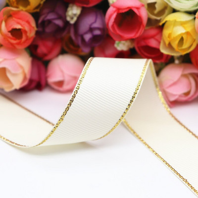 10 Yards 10MM / 25MM / 38MM Glitter Gold Edge Grosgrain Panglică pentru funde de păr / Ambalaj cadou DIY Materiale de decor de Crăciun Y19042101