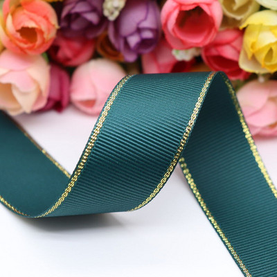 10 Yards 10MM / 25MM / 38MM Glitter Gold Edge Grosgrain Panglică pentru funde de păr / Ambalaj cadou DIY Materiale de decor de Crăciun Y19042101