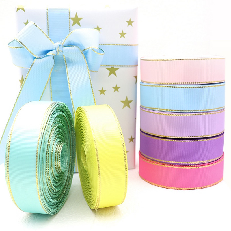 10 Yards 10MM / 25MM / 38MM Glitter Gold Edge Grosgrain Panglică pentru funde de păr / Ambalaj cadou DIY Materiale de decor de Crăciun Y19042101