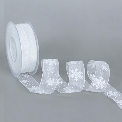 Κορδέλα περιτυλίγματος χριστουγεννιάτικου δώρου 20/5m Κρυστάλλινη λευκή ταινία νιφάδας χιονιού για συσκευασία χριστουγεννιάτικου δώρου Διακοσμητική κορδέλα Χριστουγέννων