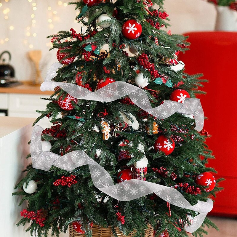 Κορδέλα περιτυλίγματος χριστουγεννιάτικου δώρου 20/5m Κρυστάλλινη λευκή ταινία νιφάδας χιονιού για συσκευασία χριστουγεννιάτικου δώρου Διακοσμητική κορδέλα Χριστουγέννων