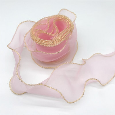 50mm Wave Edge Μεταξωτή Οργάντζα Κορδέλα Φιόγκος Υλικό Δαντέλα Κορδέλες για Μαλλιά Στολίδι Συσκευασία Δώρου Ράψιμο Υφασμάτινο Διακόσμηση ρούχων