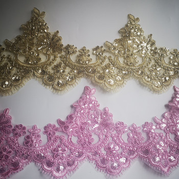 1 ярд 13,5 см широка гореща разпродажба златисто розова дантелена облицовка Луксозна бродерия Дантелен плат за сватбени рокли