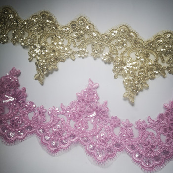 1 ярд 13,5 см широка гореща разпродажба златисто розова дантелена облицовка Луксозна бродерия Дантелен плат за сватбени рокли