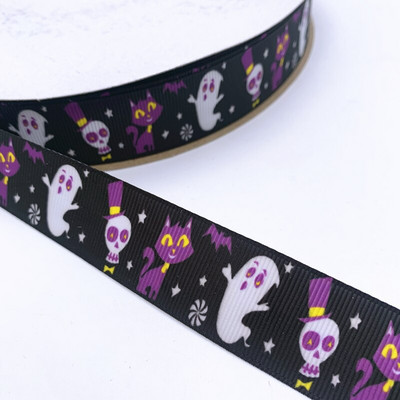 25 χιλιοστά πλάτος 5 γιάρδες Grosgrain σατέν κορδέλες τυπωμένες διακοσμήσεις αποκριάτικων πάρτι DIY Φιόγκοι, κορδέλες περιτυλίγματος