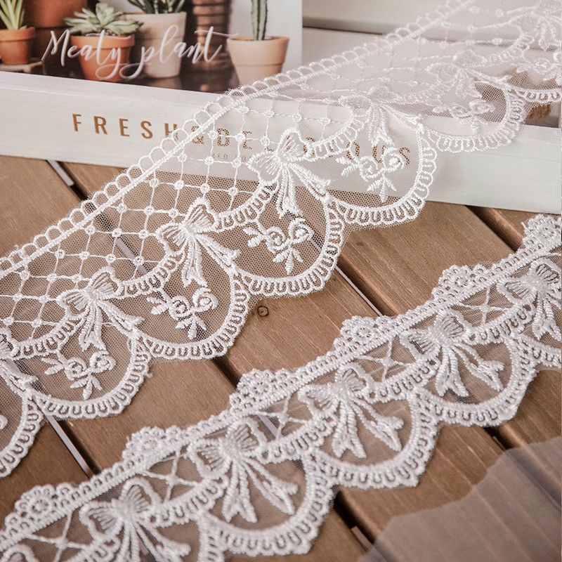 Panglică de dantelă Lolita, albă, 2 metri, accesorii de cusut, broderie de fluturi 3D, garnituri cu franjuri pentru rochie, artizanat decorativ pentru casă.