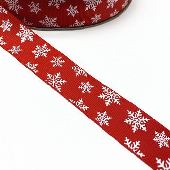 25mm Χριστουγεννιάτικη κορδέλα τυπωμένη Snowflake Grosgrain Κορδέλα για συσκευασία δώρου Διακόσμηση γάμου Φιόγκοι μαλλιών DIY, 5 Yards/lot