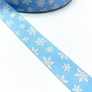 25mm Χριστουγεννιάτικη κορδέλα τυπωμένη Snowflake Grosgrain Κορδέλα για συσκευασία δώρου Διακόσμηση γάμου Φιόγκοι μαλλιών DIY, 5 Yards/lot