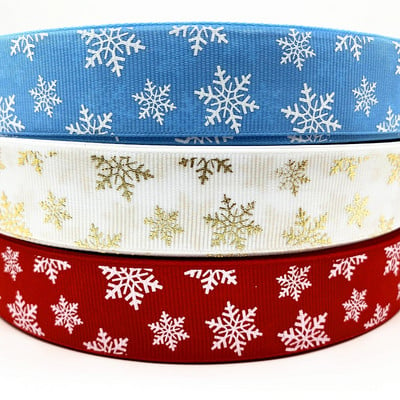 25mm Χριστουγεννιάτικη κορδέλα τυπωμένη Snowflake Grosgrain Κορδέλα για συσκευασία δώρου Διακόσμηση γάμου Φιόγκοι μαλλιών DIY, 5 Yards/lot