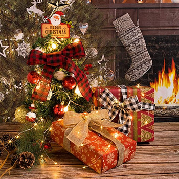 Χριστουγεννιάτικη λινάτσα Κορδέλα ρολό Χριστουγεννιάτικο δέντρο με σπάγγο Streamer Κορδέλα αυτοκινήτου Φορτηγό κόκκινη καρό ταινία για χριστουγεννιάτικο δώρο Συσκευασία DIY Bow Craft