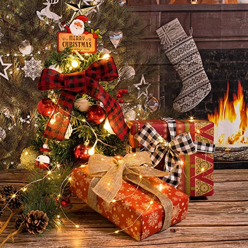 Χριστουγεννιάτικη λινάτσα Κορδέλα ρολό Χριστουγεννιάτικο δέντρο με σπάγγο Streamer Κορδέλα αυτοκινήτου Φορτηγό κόκκινη καρό ταινία για χριστουγεννιάτικο δώρο Συσκευασία DIY Bow Craft