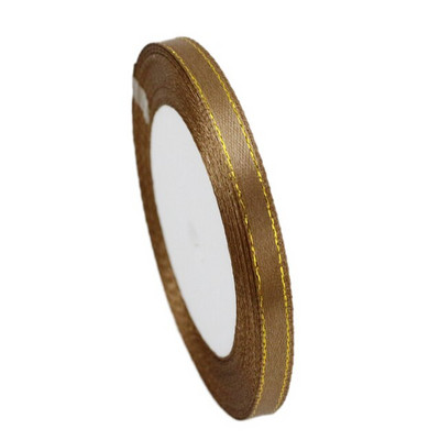 (25 jardi/rola) 6 mm satenska vrpca s jednim licem sa zlatnim rubom Veleprodaja Pakiranje poklona Božićni ukrasi Priručnik DIY Vrpce Tkanina