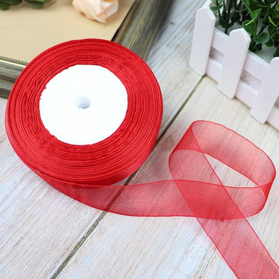 Κορδέλες 50 Yards/Roll Organza For Christmas Wedding Party Decoration Gift Wrapping DIY Ribbons Crafts 12/15/20/25/40/50mm