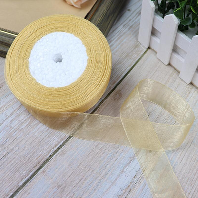 Κορδέλες 50 Yards/Roll Organza For Christmas Wedding Party Decoration Gift Wrapping DIY Ribbons Crafts 12/15/20/25/40/50mm