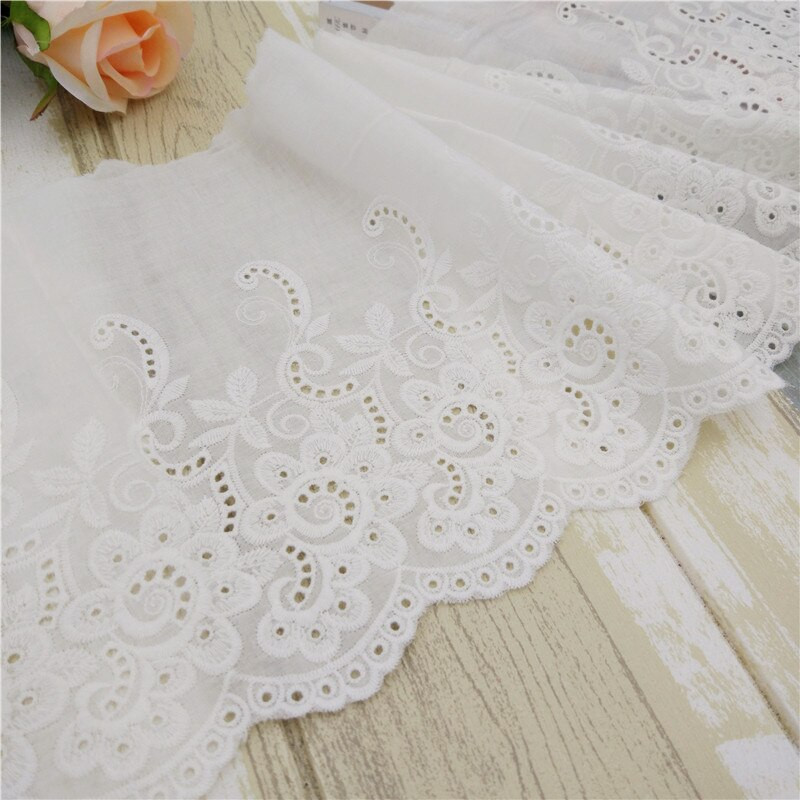 5 meetrit/partii Peen valkjas Puuvillane Tikand Pits Ažuurne Puuvillane Riie DIY Rõivaste Aksessuaarid Kardinate laius 20cm RS429