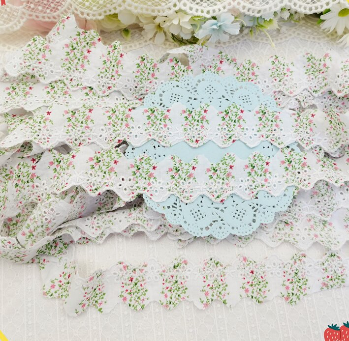 5 jardi puhast valget trükimustriga puuvillane pitskaunistused DIY Hometeksile riided servade pakkimine tikandid puuvillane lint lint puuvillane materjal