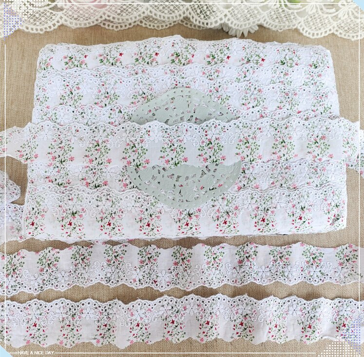 5 jardi puhast valget trükimustriga puuvillane pitskaunistused DIY Hometeksile riided servade pakkimine tikandid puuvillane lint lint puuvillane materjal