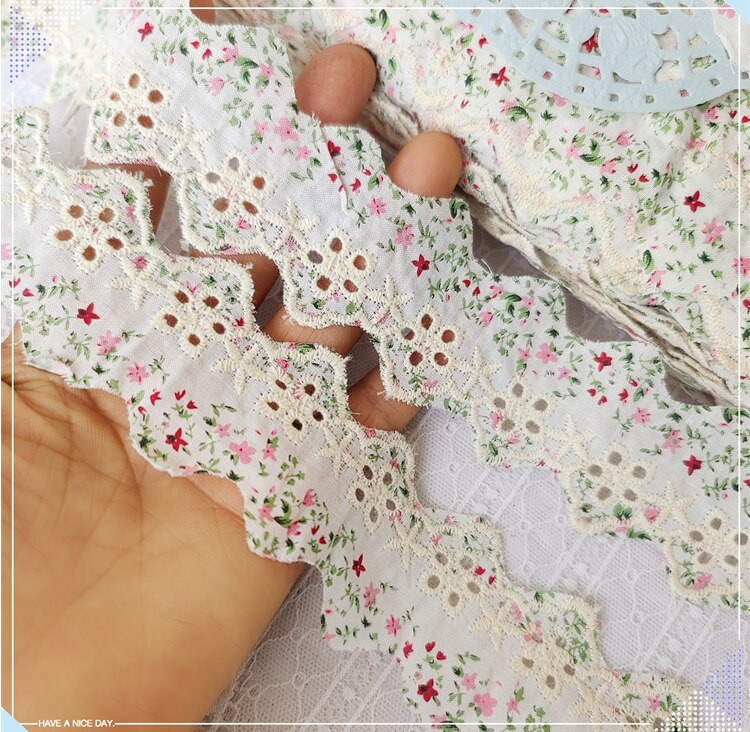 5 jardi puhast valget trükimustriga puuvillane pitskaunistused DIY Hometeksile riided servade pakkimine tikandid puuvillane lint lint puuvillane materjal