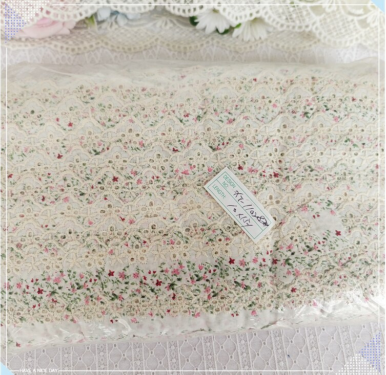 5 jardi puhast valget trükimustriga puuvillane pitskaunistused DIY Hometeksile riided servade pakkimine tikandid puuvillane lint lint puuvillane materjal