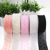 5 jardi 40 mm täpiprindiga kahekihiline organza lint pakkimiseks ja vibu käsitsi valmistatud materjalide jaoks isetegemise tarvikud pulmakaunistuseks