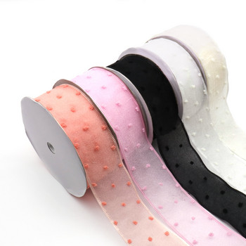 Κορδέλα οργάντζα διπλής στρώσης 5 Yard 40mm Dot για Συσκευασία και Φιόγκο Χειροποίητα Υλικά DIY αξεσουάρ Διακόσμηση γάμου