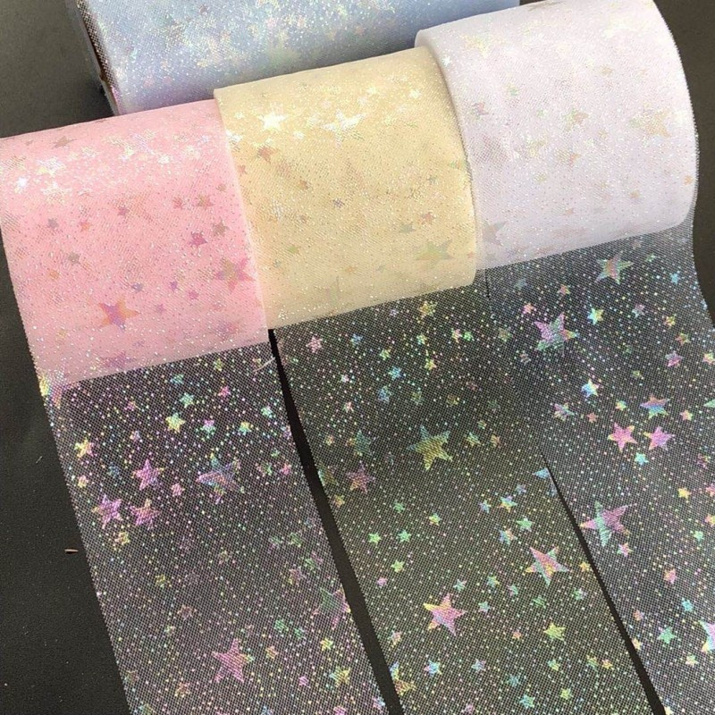 Горещи 60 мм (25 ярда/партида) Bling Bling Rainbow пайети Шифон от органза панделка Направи си сам ръчно изработени материали Сватбени партита Консумативи за опаковане на подаръци