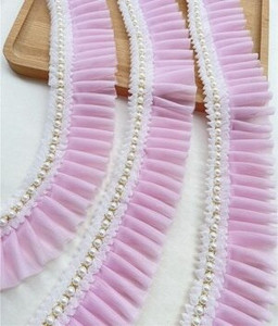 Najnovija veleprodajna cijena 3 metra/lot 6 cm Ružičasta/svijetloplava/bijela/mliječna mreža+Ukrasi s perlama Nabori Čipkasti ukrasi Mrežasti platneni ukrasi X038